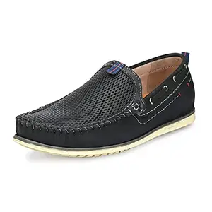 HITZ Men's Black Leather Moccasins Boat Shoes - 6