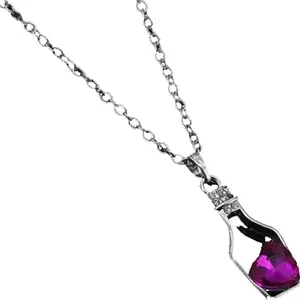 Vientiq Silver-Tone Pink Heart Bottle Pendant Necklace