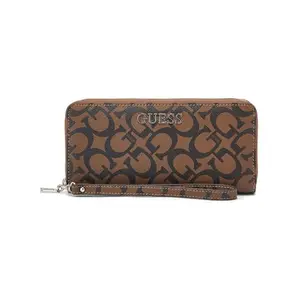 GUESS Dark Brown Printed Abbas Zip Around Wallet