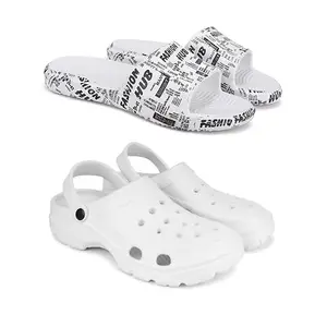 WINGSCRAFT Men's Rover Lightweight Comfortable| Slides|Clogs| Sandals with Adjustable Back Strap for Men 3104-3122 White