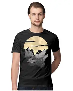 ALLEN BLACK Men's Regular Fit T-Shirt Howling Wolves - Full Moon 100% Cotton T-Shirt Black_FULHOWLW-Black XL Men Round_