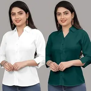 Formal Cotton Blend Shirt for Women with 3/4 Sleeve for Casual Wear Combo of 2