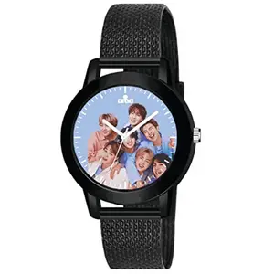 AROA Watch for Womens with Cute Korean Vintage BTS Model :466 in Black Metal Type Rubber Analog Watch Blue Dial for Women Stylish Watch for Girls
