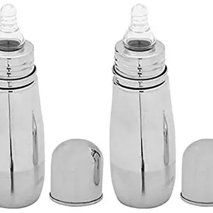 Kuber Industries 2 Pieces Stainless Steel Baby Feeding Bottle, Milk Feeding, Water Feeding,250 ml(1 Extra Nipple Free)-KUBMARTK11363 - Silver