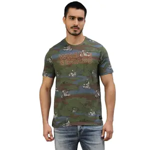 Royal Enfield Men's Regular Fit T-Shirt (TSS220031_Olive CAMO