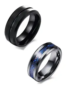 Amaal Rings for Men Combo Boyfriend gents friends girls Blue gold Silver Ring for Boys 2 Stainless Steel finger Rings Stylish Valentine Gifts Thumb band black ring for men mens ring Fashion AM231_21