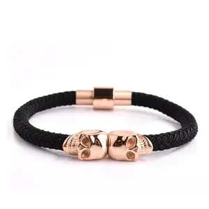 EXTREME Skull Crusher Bracelet | Aerograde Stainless Steel | Handwoven Cotton Rope | Bracelet for Men (Rose Gold)