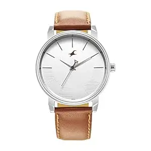 Fastrack Stunners Quartz Analog Silver Dial Brown Leather Strap Watch for Guys - NR3291SL02​