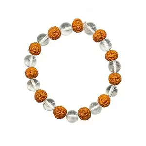 DEVAMA THE DIVINE Kaalagni Rudra Bracelet, 11 Mukhi Indonesian Rudraksha with Clear Quartz Beads, Adjustable