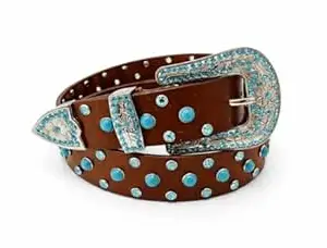 Craft By Universal Men’s Western Style Black Leather Belt with Turquoise Stone Studded Buckle | Designer Cowboy Fashion Belt for Jeans & Casual Wear