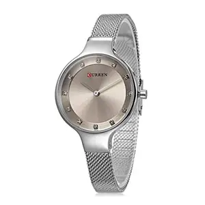 Curren 9008 Quartz Movement Round Dial Stainless Steel Strap Waterproof Women's Wristwatch (Silver)