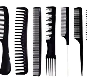 AASA Professional Hair Comb Set For Men And Women Plastic Comb Set For Salon And Parlour, Black, 8 Pcs, Pack of 1