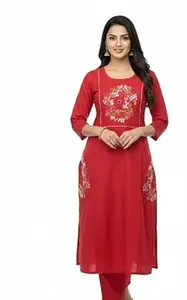 ROMAN HOME Cotton Printed Straight Kurti for Women, Short Length, Multicolour, Round Neck, Regular Fit PAK of 1 PIS.