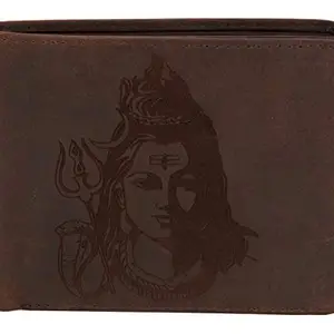 Karmanah Moksha Engraved Genuine Leather Men's Wallet | Pure Leather Wallet for Men with Moksha Engraving | Wallet Gifts for Men | RFID-Protected Leather Wallet | Dark Brown