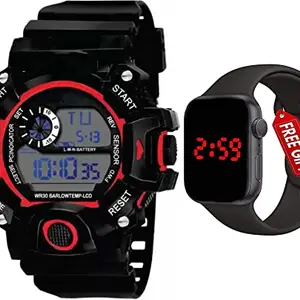 Acnos® Premium Brand - A Digital Watch with Square LED Shockproof Multi-Functional Automatic Red Boader Black Waterproof Digital Sports Watch for Men's Kids Watch for Boys - Watch for Men Pack of 2