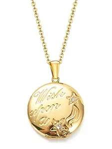 Via Mazzini 18K Real Gold Plated Wish Upon A Star Photo Locket Pendant with Chain for Women and Girls (NK0515) 1 Pc