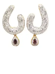 Rajasthan Gems Dangle Earrings Gold Rhodium Alloy Steel Cubic Zirconia CZ Stone Women Handmade Designer Gift H079