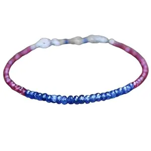 RRJEWELZ Burma Sapphire & Red Spinel bracelet for men & women - 3-3.5mm Rondelle Faceted beads - 7 Inch with Silver plated clasp – Healing, Fashion, Gift, Spiritual, Yoga|LCBR_RR_07255