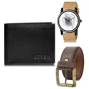 LOREM Watch-Artificial Leather Belt & Wallet Combo for Men (Fz-Lr68-Wl15-Bl02)
