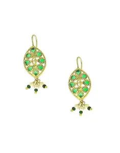 ANURADHA PLUS® Jewellery Women's Green Colour Fancy Bugadi Earrings |Maharashtrian Pressing Bugadi Earrings