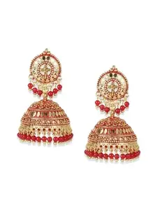 Styylo Fashion_Gold Plated & Red Enamelled Dome Shaped Jhumkas_EAR-M-40009-RED
