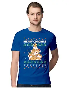 ALLEN BLACK Men's Regular Fit T-Shirt Merry Corgmas Christmas Corgi 100% Cotton T-Shirt Royal Blue_MERYHRGIN-Royal Blue S Men Round_