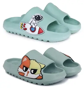Pampy Angel Combo Pack of 2 Slipper/Flip Flops/Slides for Women,(Tato-Spac-Green,Pika-Green),39 (Euro)