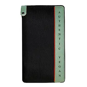 VEGAN Leather & Fabric Black & Sea Green RFID Protected Unisex Long Purse/Card Holder Wallet