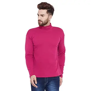 HYPERNATION Wine Color Cotton High Neck T-Shirt for Men(HYPM02406)