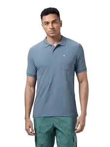 TECHNOSPORT Mens Slim Fit Solid Polo Neck T-Shirt with Pocket, Matpiq and Anti Microbial Properties