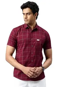 Majestic Man Men Comfort Slim Fit Checked Pure Cotton Half Sleeve Casual Shirt