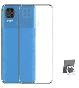 RRTBZ Transparent Soft Silicone TPU Flexible Back Cover Compatible for Poco C31 / Redmi 9 Activ with Mobile Ring Holder