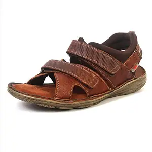 HITZ Men's Tan Leather Comfort Sandals with Slip On Closure - 7
