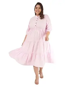 Flambeur Womens Crepe Solid Collar Neck Pink Dress-FLM010433-3XL