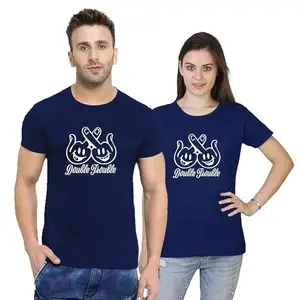 Couple T-Shirts | Matching Printed Tees for Him & Her | Romantic & Stylish Cotton T-Shirts for Couples | Short Sleeve T-Shirts (Navy Blue L)_Vazilifestyle_128 L_Couple t Shirt.