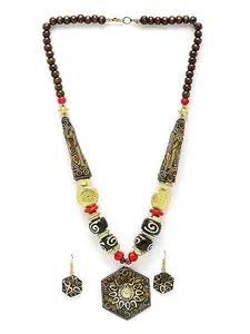 Shining Diva Fashion Latest Stylish Traditional Tibetan Pendant Necklace Oxidised Jewellery Set for Women (15538s)