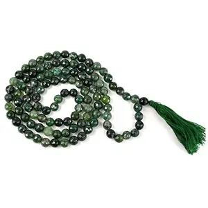 Reiki Crystal Products Natural Moss Agate Mala Crystal Stone 8 mm Diamond Cut/Faceted 108 Beads Jap Mala for Reiki Healing Crystal Stones (Color : Green & White)