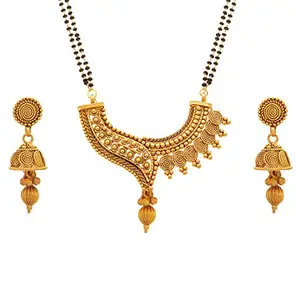 JFL - Jewellery for Less Fancy Traditional Magalsurt Jewelry Ethnic One Gram Gold Plated Spiral and Beads Chainx Design Latest Stylish Long Mangalsutra Jewellery set with Earring for Women.