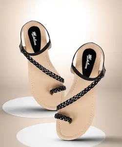 Picktoes PT-400 Women's Black Synthetic Leather Casual Flat Sandal