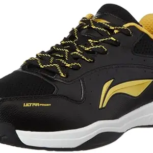 Li-Ning Ultra Power Non-Marking Badminton Shoe|Indoor Sports|Stability Heel, Prototypical Sole, Lightweight Shoe (Black/Gold,UK 3)