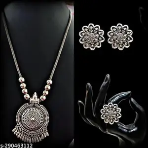 Jewellery Adda Oxidised Round Chain Pendant Long Necklace For Girls and women's Design_58
