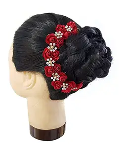 BOXO Artificial Flower Hair Gajra with Stone for Women Wedding