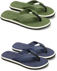 Footexo Men's Pack of 2 Casual Daily Used Flip-Flop | Material EVA | Lightweight Design Slipper For Daily Use | Color Blue::Green | Size : 8