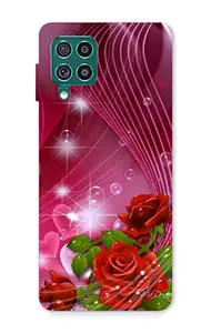 CRAFT WORLD Back Cover Case 3D Printed Hard Back Case Cover Black_EarPhn Latest Stylish Samsung Galaxy M12/F12/A12 Phone Case Mobile Cover for Boys/Girls (Floral Rose)