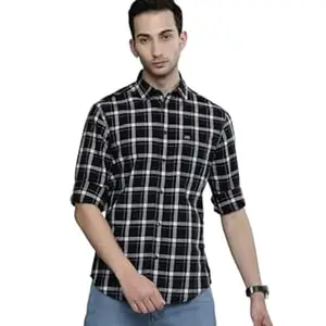 The Indian Garage Co Men Slim Fit Checkered Full Sleeves Cutaway Collar Casual Shirt