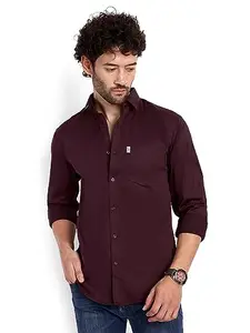 LeWogle Men's Pure Cotton Plain Full Sleeve Casual Wear Shirt (Large, Maroon)