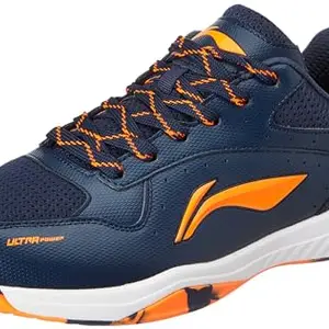 Li-Ning Ultra Power Non-Marking Badminton Shoe|Indoor Sports|Stability Heel, Prototypical Sole, Lightweight Shoe (Navy/Orange,UK 3)