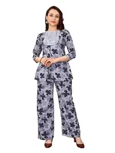 Womens Co-ord Set Trendy Two-Piece Top and Plazzo Set || Women's Print Co-Ord Set (M, Purple)
