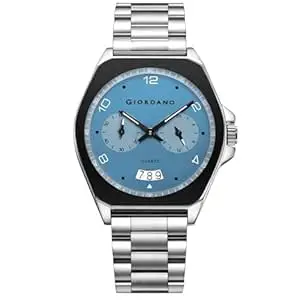Giordano Elegant Analog Quartz Watch for Men with Multi-Function Hexagonal Dial, Date Display and Stainless Steel Strap