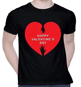 CreativiT Graphic Printed T-Shirt for Unisex Happy Valentine's Day (Heart) Tshirt | Casual Half Sleeve Round Neck T-Shirt | 100% Cotton | D00589-894_Black_Large